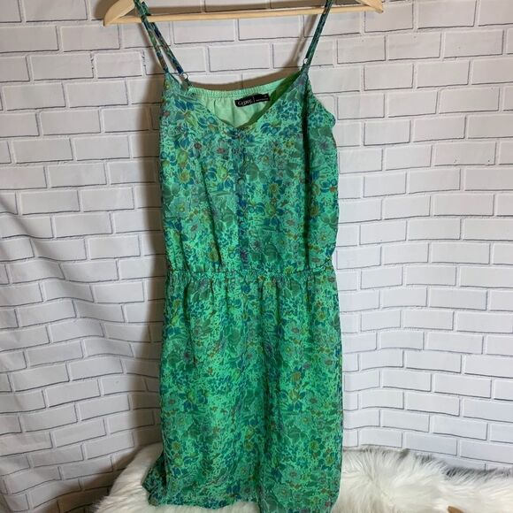 Gypsy 05 Green Print Gathered Waist Slipdress Sz M - Picture 1 of 4